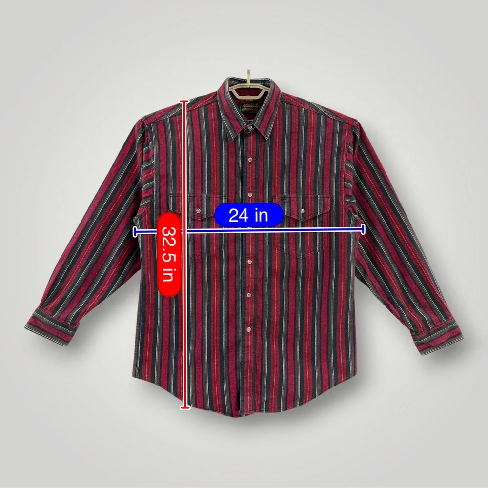 Vintage Eddie Bauer McKinley Cloth Striped Flannel Shirt Mens Large USA Red